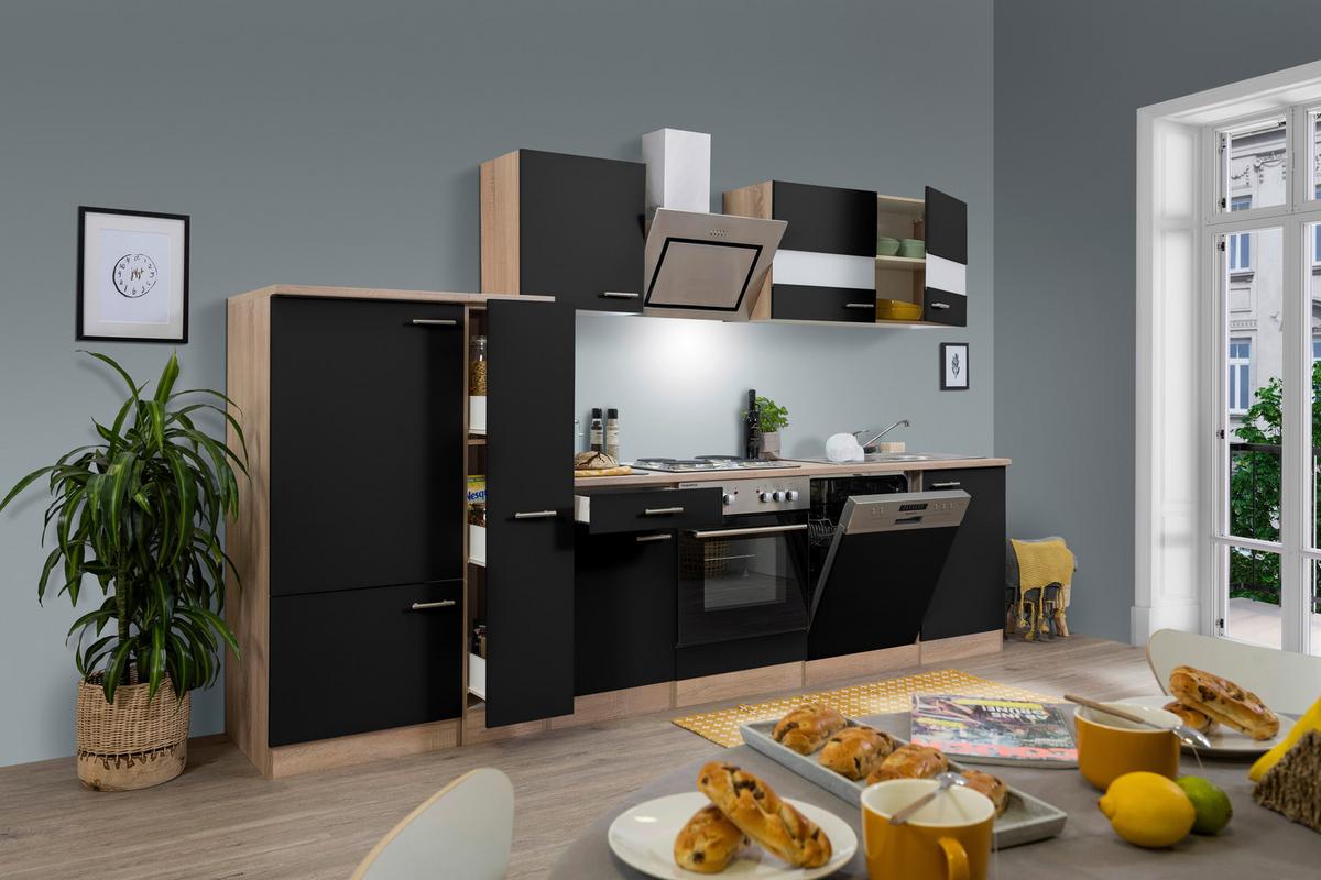 Küchenblock Merle Küchenblock 310 Cm - Eichefarben/Schwarz, Basics, Holzwerkstoff (310cm) - Respekta