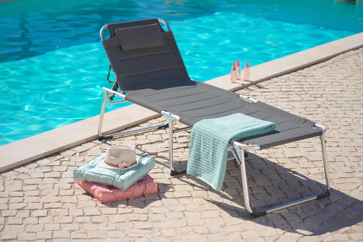 Sonnenliege Klenia Aluminium, Textil Mit Kissen - Grau, MODERN, Textil/Metall (70/45/95/200cm) - Ondega