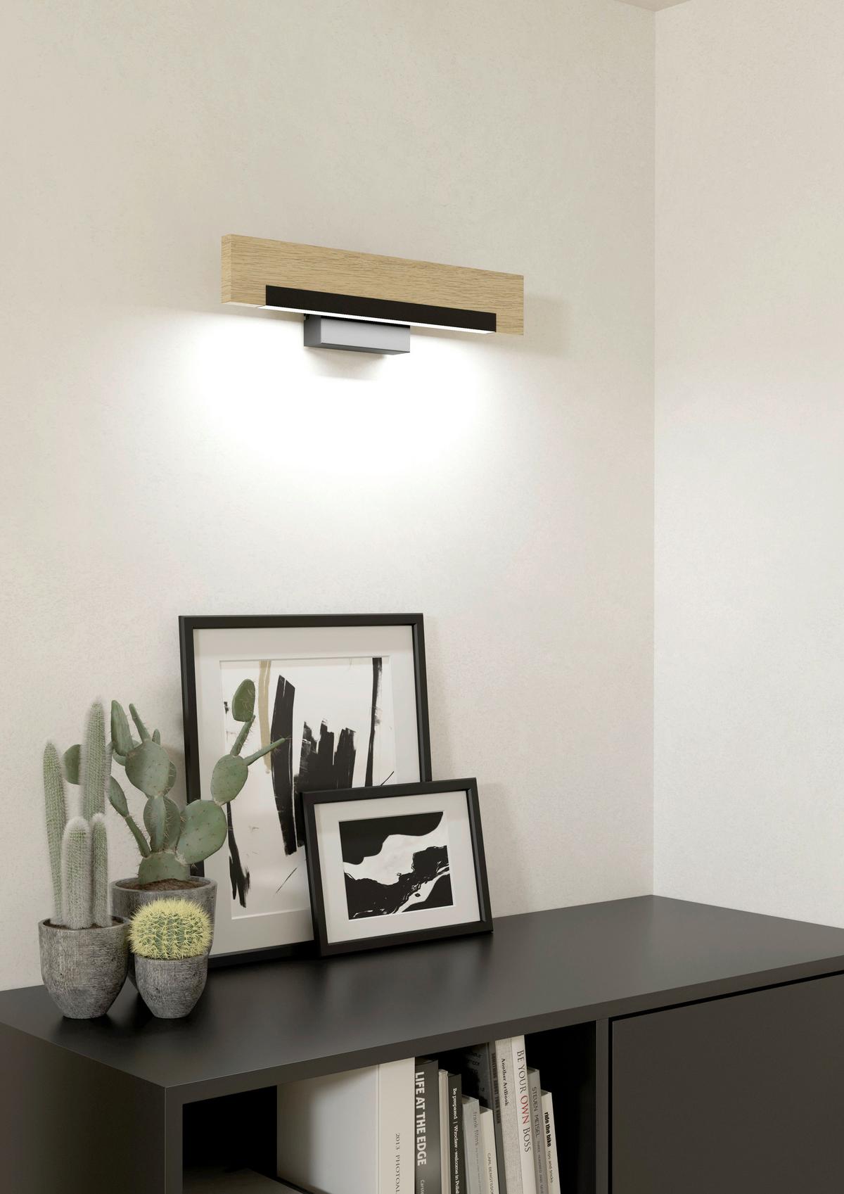 LED-Wandleuchte 99294*camacho - Schwarz/Braun, Natur, Holz/Kunststoff (44/10,5/7,5cm) - Eglo