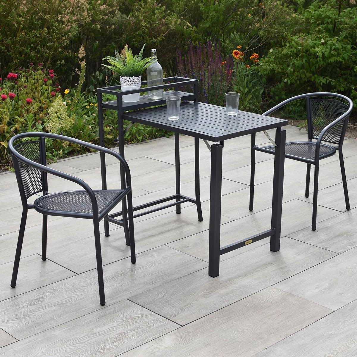 Balkonset Delos 3-Tlg. Aus Aluminium,stapelbar + Klappbar - Graphitfarben, KONVENTIONELL, Metall - Gardenson