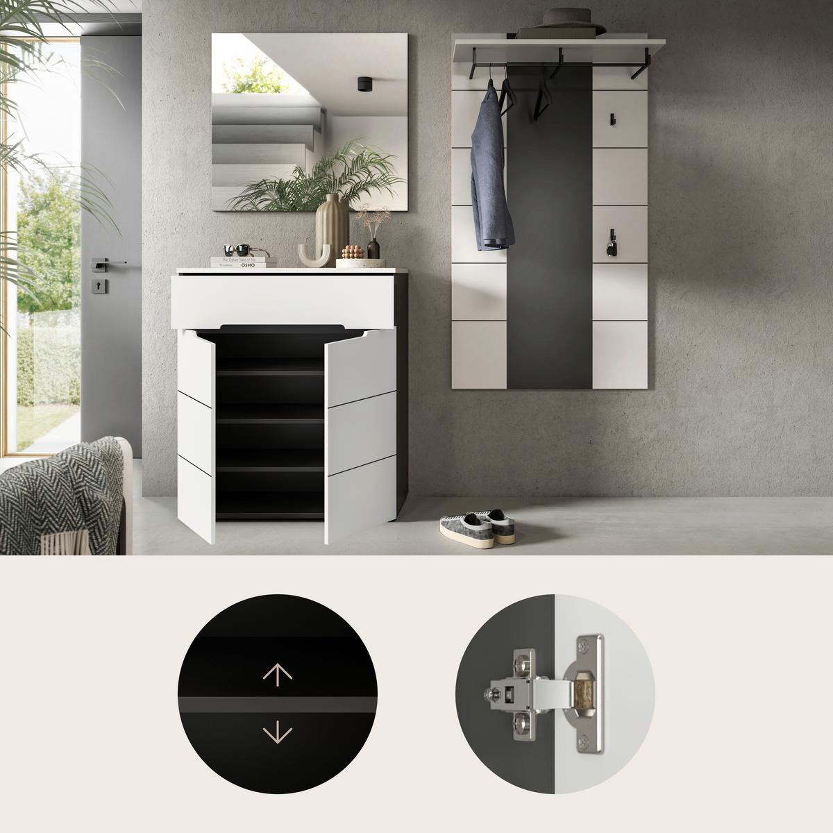 Garderobe Canu 3-Teilig Grau/Weiß B: 175 cm - Weiß/Grau, Design, Holzwerkstoff (175/190/37cm) - Livetastic