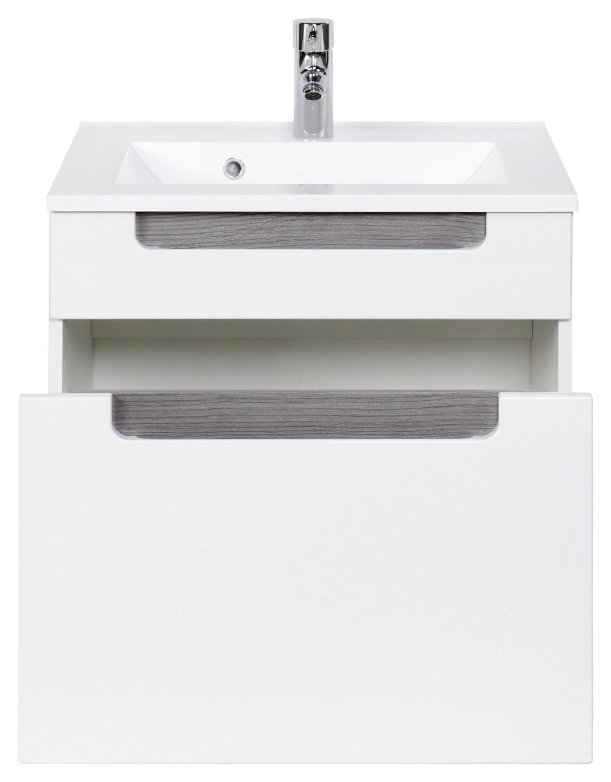 Badmöbel-set 2-tlg. Inkl. Led Siena B: 60cm, Weiß/eiche - Weiß/Silbereichenfarben, MODERN, Holzwerkstoff/Stein (60cm) - Held