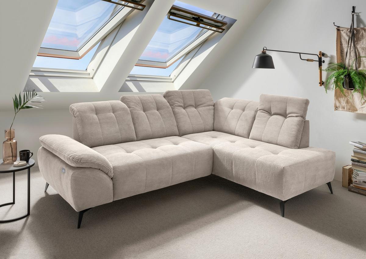 Ecksofa Fiore, Beige S: 272x200 cm - Beige/Schwarz, MODERN, Textil (272/200cm) - Livetastic