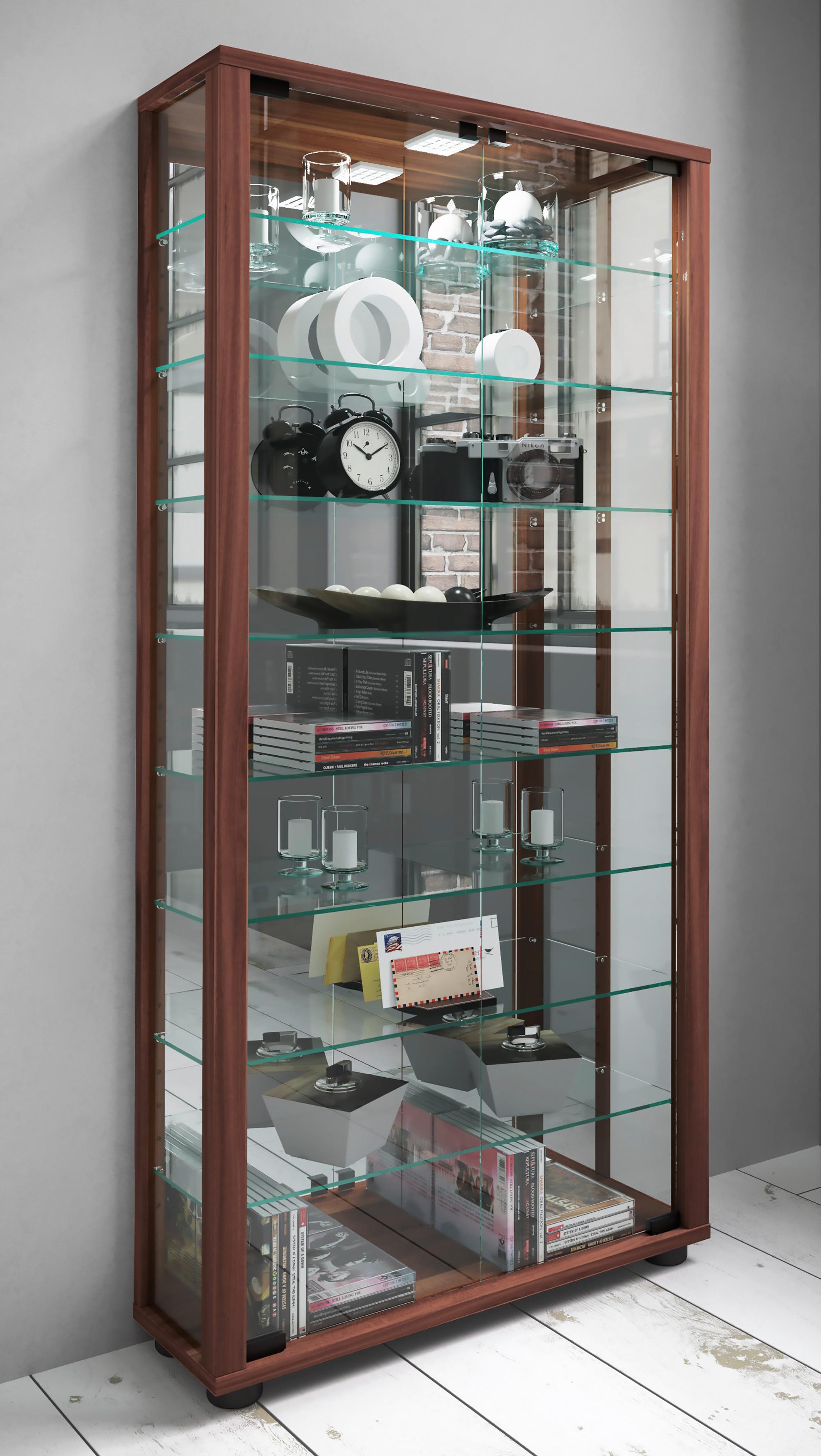 Vitrine Lumo Nussbaumfarben B: 59 cm - Nussbaumfarben/Schwarz, MODERN, Glas/Holzwerkstoff (59/114,8/18cm) - MID.YOU