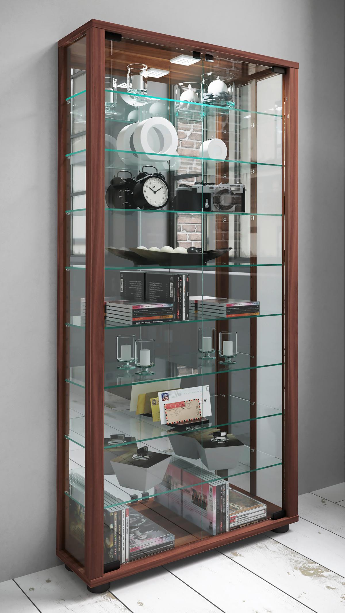 Vitrine Lumo Nussbaumfarben B: 59 cm - Nussbaumfarben/Schwarz, MODERN, Glas/Holzwerkstoff (59/114,8/18cm) - MID.YOU