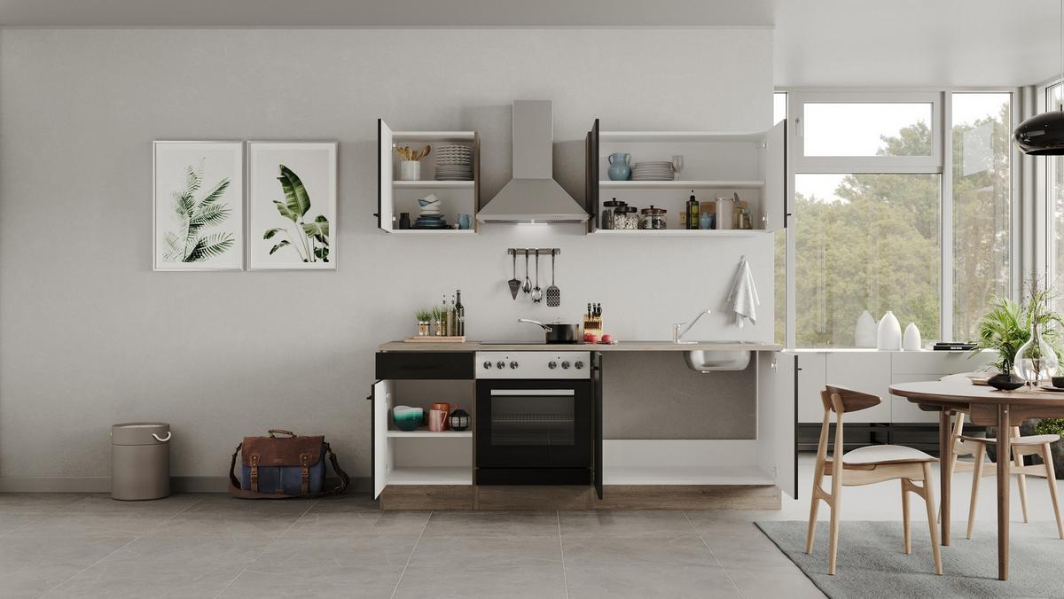 Küchenblock Capri Eiche/Schwarz B: 210 cm - Eichefarben/Schwarz, MODERN, Holzwerkstoff (210cm) - FlexWell
