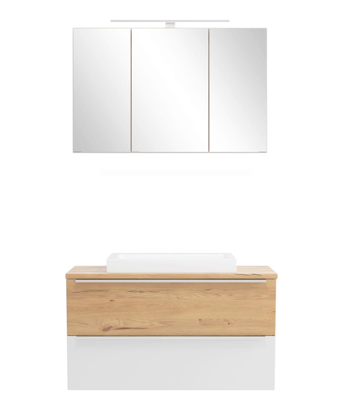Badezimmer Verona Weiß/Wildeiche 3-Teilig - Wildeiche/Weiß, Trend, Glas/Holzwerkstoff (100/200/47cm) - Held