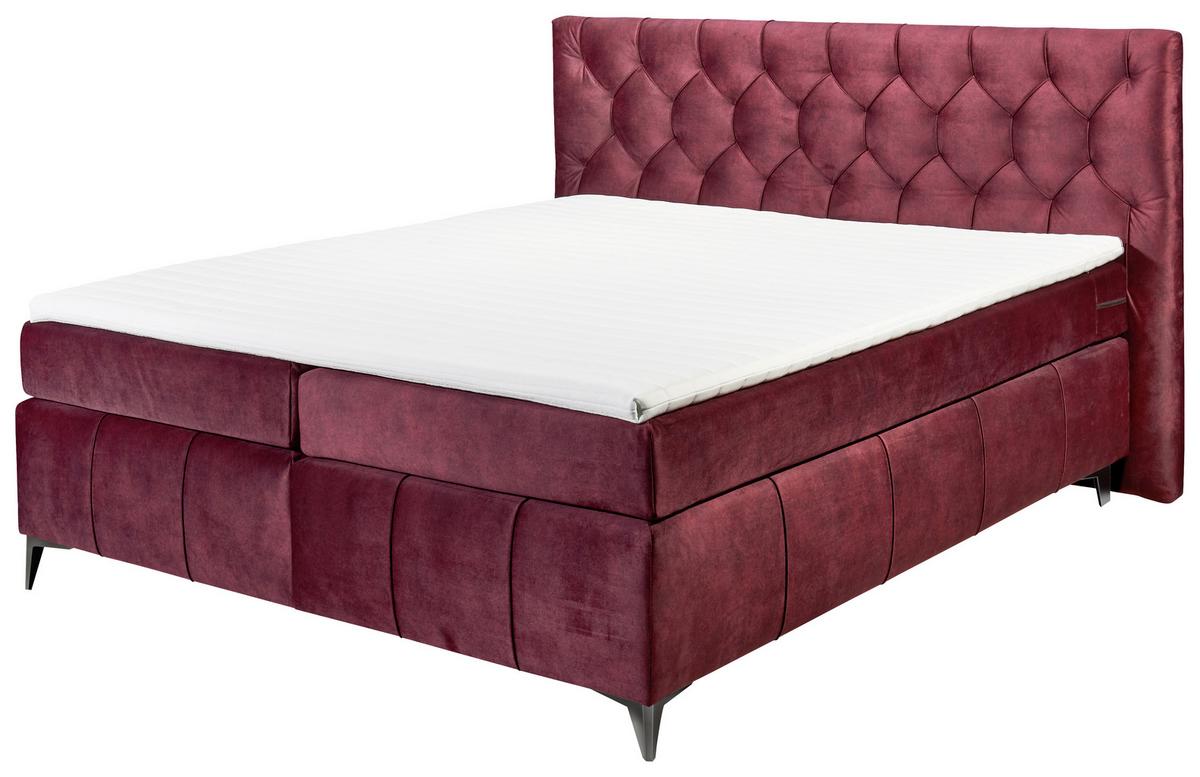 Boxspringbett Mit Topper 180x200 Pembroke - Bordeaux/Lila, Basics, Holzwerkstoff/Textil (180/200cm) - MID.YOU