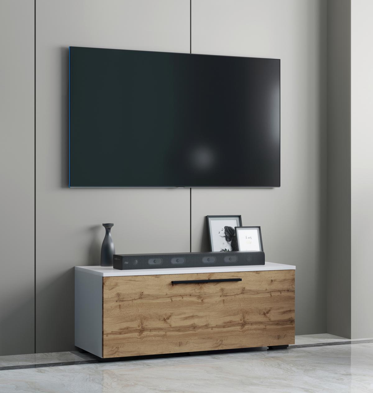 Nízka komoda Arila š: 95 cm, dub medový/biela - čierna/dub medový, Modern, kov/kompozitné drevo (95/39/40cm) - MID.YOU