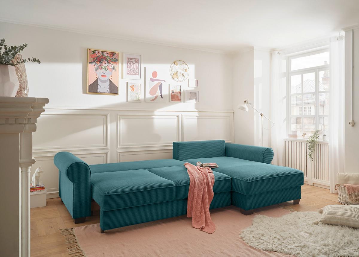 Ecksofa Maureen Azurblau S: 318x197 Cm - Azurblau/Schwarz, KONVENTIONELL, Textil (318/197cm) - MID.YOU