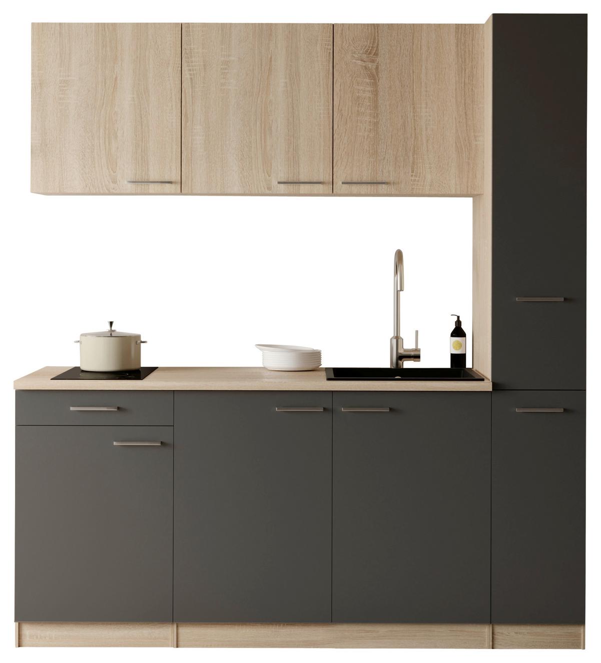 KÜCHENBLOCK Ingrid, Grau B: 180 cm - Eichefarben/Grau, Design, Holzwerkstoff (180cm) - Respekta