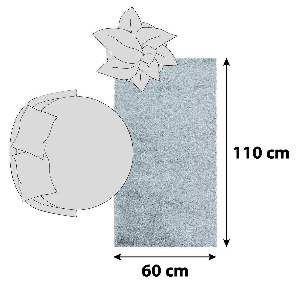 Hochflor Teppich Blau Naturfaser Fluffy 60x110 cm - Blau, Basics, Textil (60/110cm)
