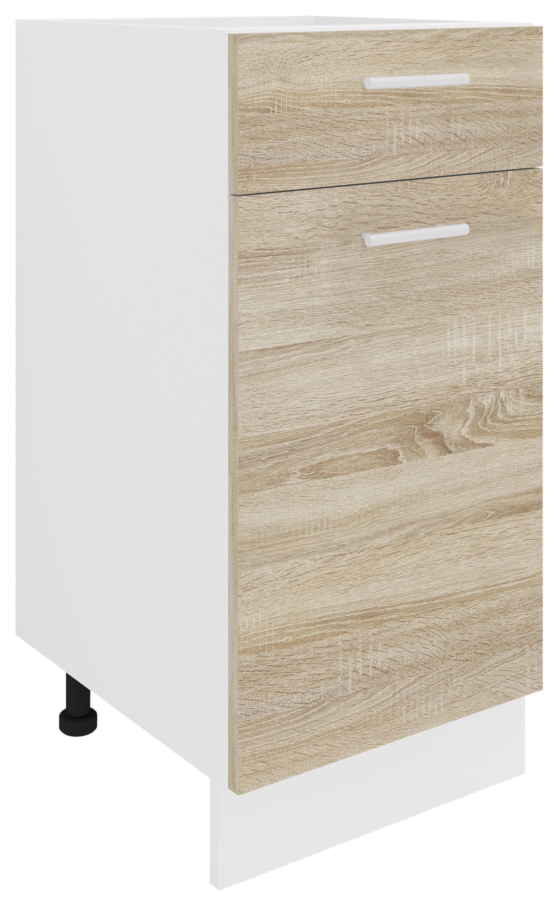 Küchenunterschrank Esilo B: 40 cm Weiß/Eiche Dekor