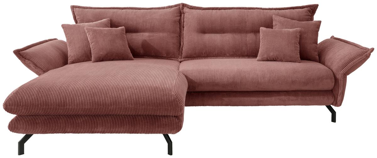 Ecksofa Lava Koralle mit Zierkissen - Koralle/Schwarz, MODERN, Textil (180/255cm) - Livetastic