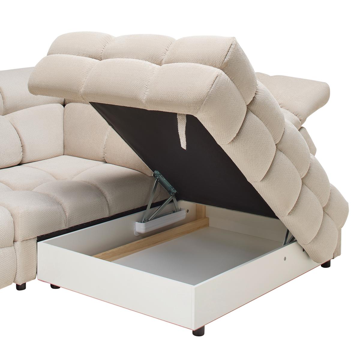 Rohová sedačka TOLLO L, pravá, béžová, elektrický výsuv - čierna/béžová, Modern, drevo/kompozitné drevo (302/217cm) - Premium Living