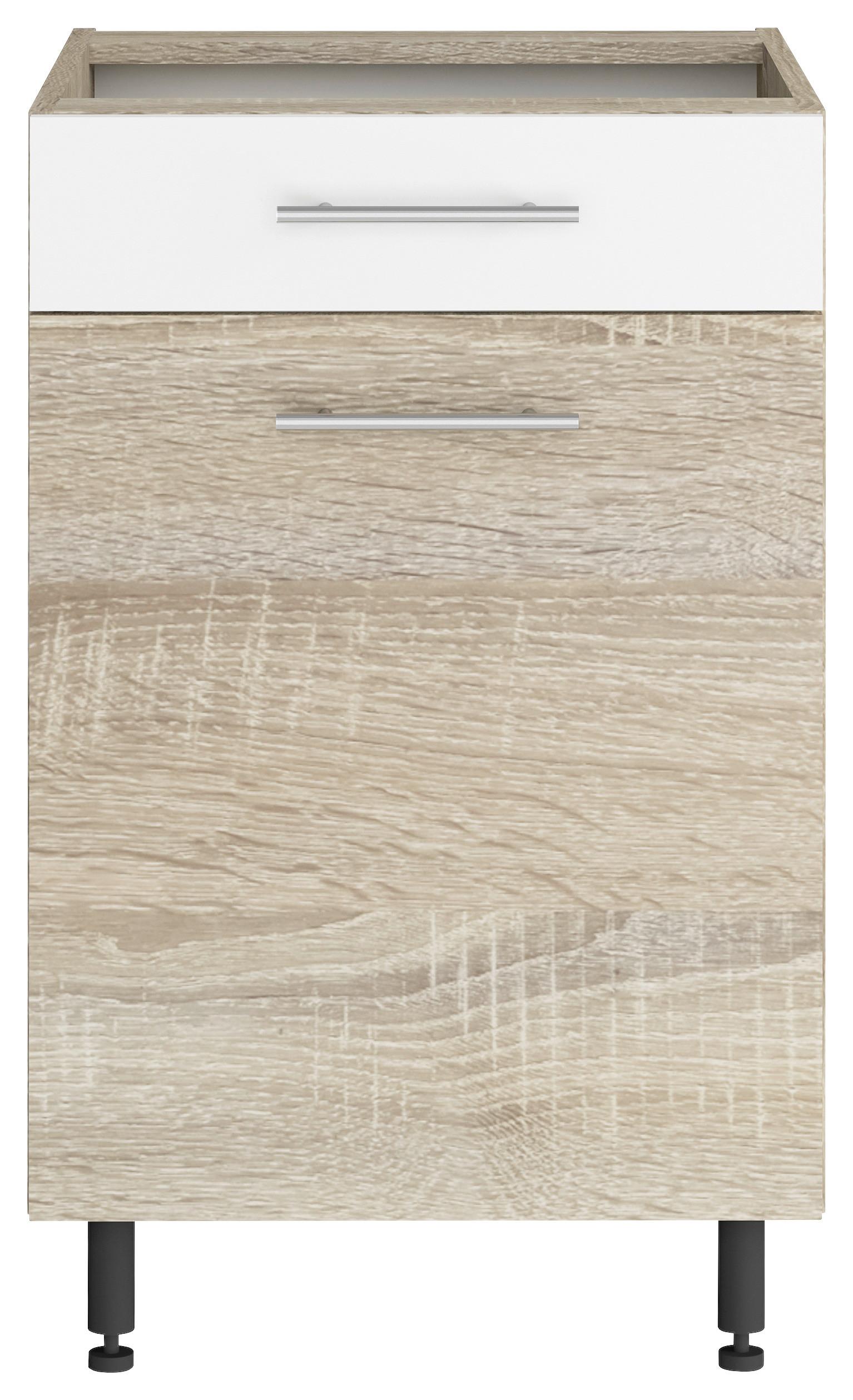 Alsószekrény Corina - Sonoma tölgy/fehér, Modern, fa/fém (50/82,4/58cm)