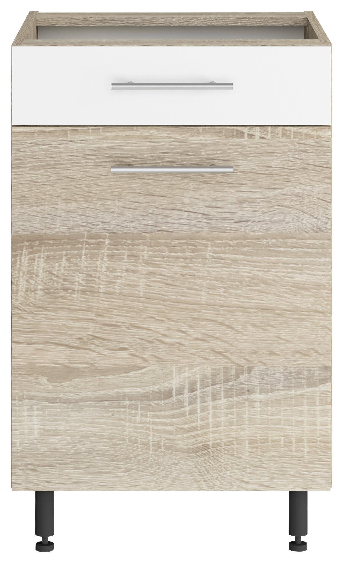 Alsószekrény Corina - Sonoma tölgy/fehér, Modern, fa/fém (50/82,4/58cm)