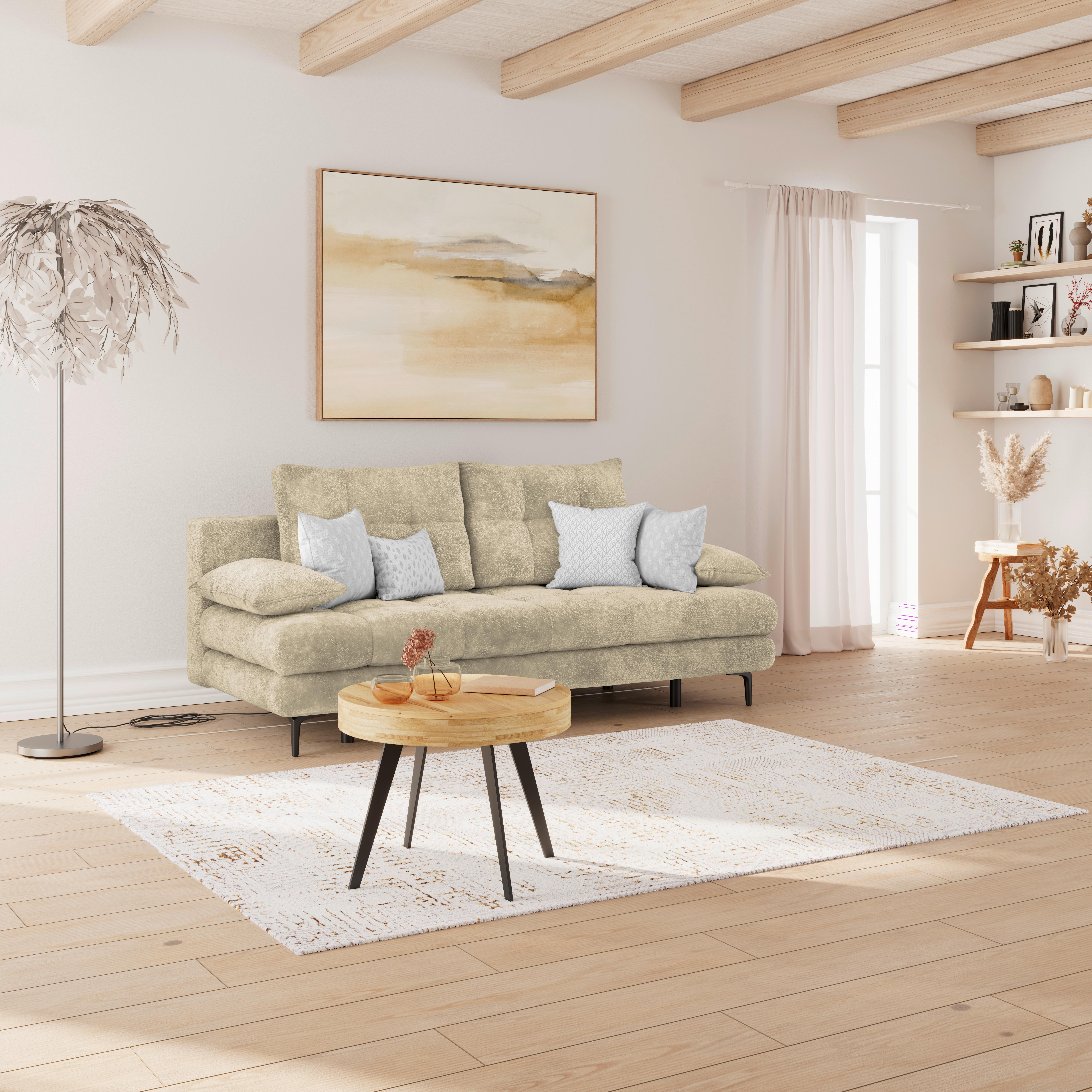 Schlafsofa Perla Beige B: 203 cm - Beige/Schwarz, KONVENTIONELL, Textil (203/94/96cm)