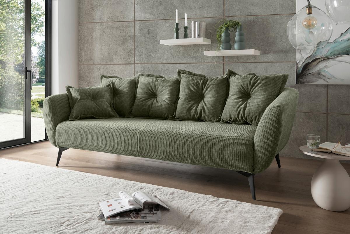 3-Sitzer-Sofa Baggio Olivgrün B: 236 cm - Schwarz/Olivgrün, MODERN, Textil (236/94/103cm) - Livetastic