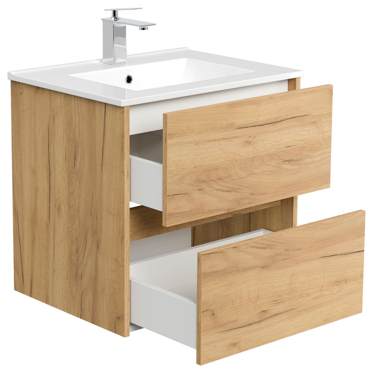 Waschtischkombi Limes Eiche Dekor B: B: 61,5cm - Eichefarben/Weiß, MODERN, Keramik/Holzwerkstoff (61,5/58,5/46,5cm) - MID.YOU