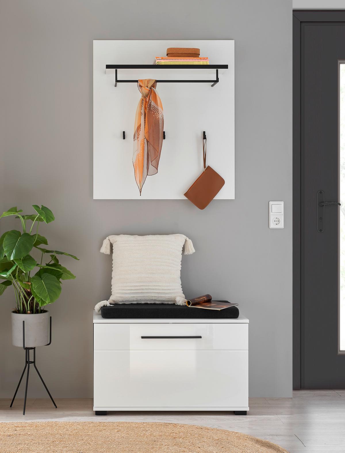 Garderobe Cantara Weiß/Weiß HG B: 80cm - Weiß Hochglanz/Weiß, MODERN, Holzwerkstoff (80/200/39cm) - MID.YOU