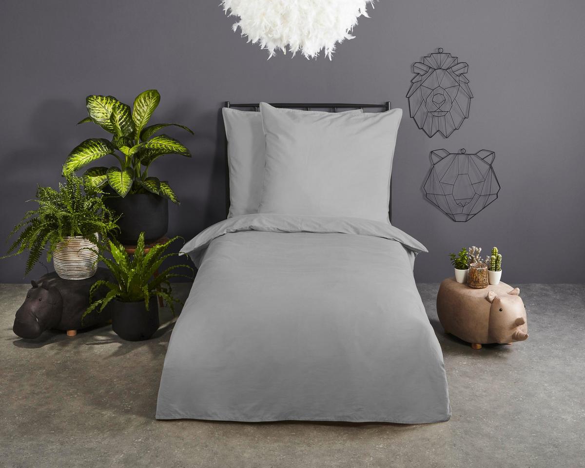 Bettwäsche Uni Grau Hellgrau 135x200 cm - Hellgrau, Basics, Textil (135/200cm)