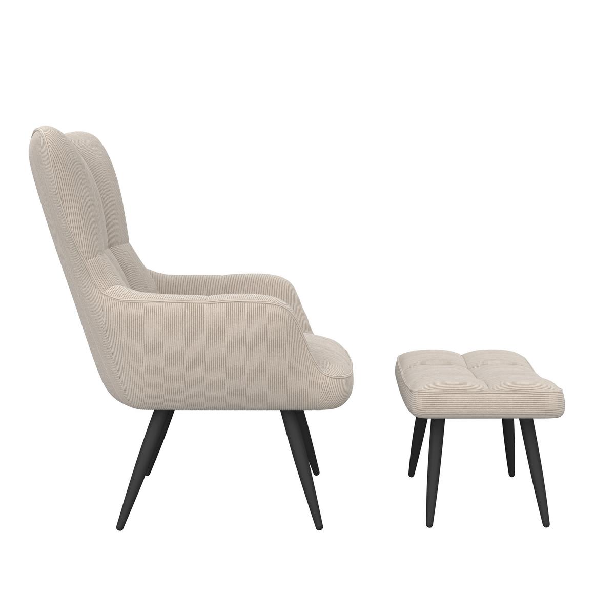 Ohrensessel Hanoi Webstoff beige, B: 71 cm - Beige/Schwarz, MODERN, Textil/Metall (71/98/83cm)