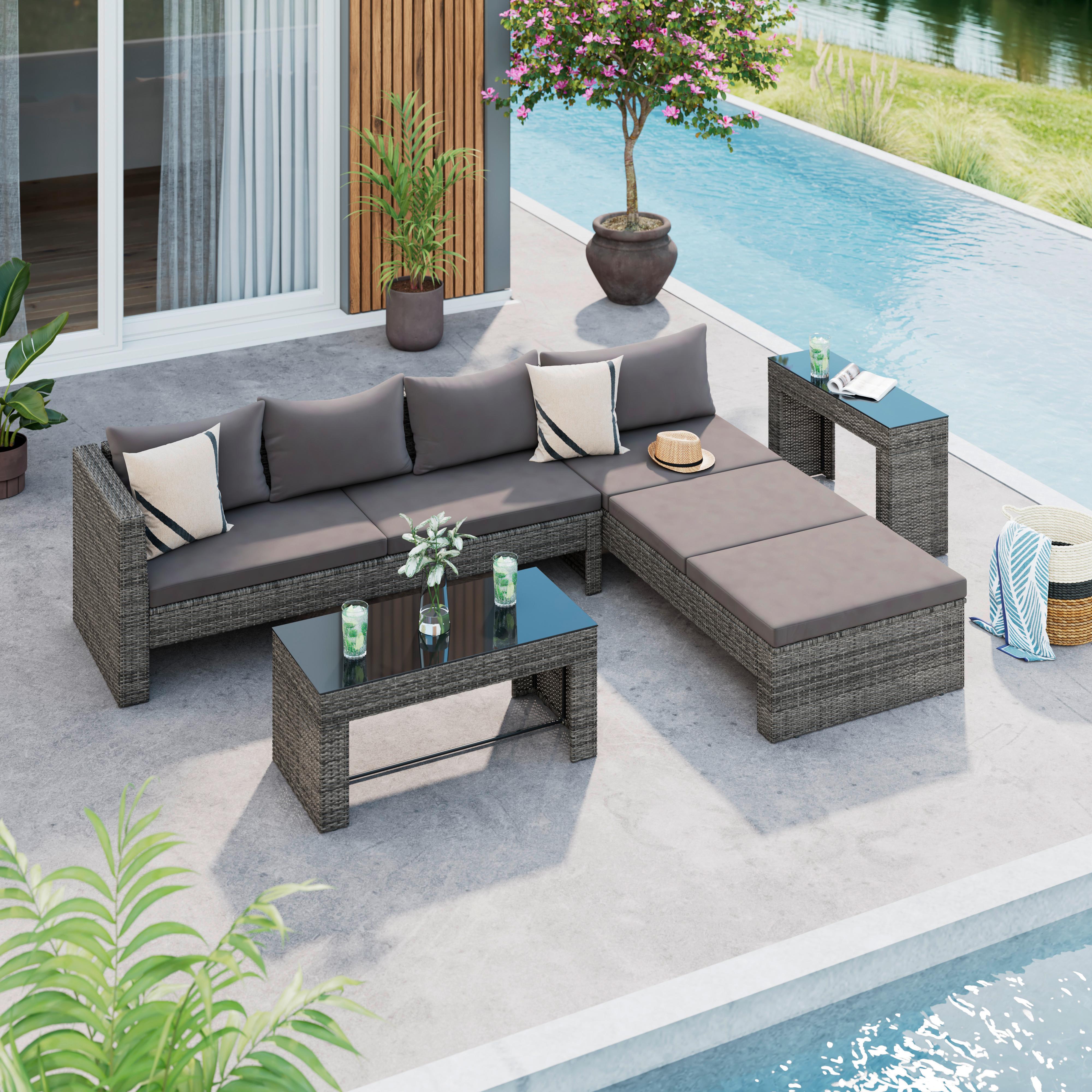 Loungegarnitur Tripolis - Schwarz/Grau, MODERN, Glas/Kunststoff (192/192cm) - Beldano