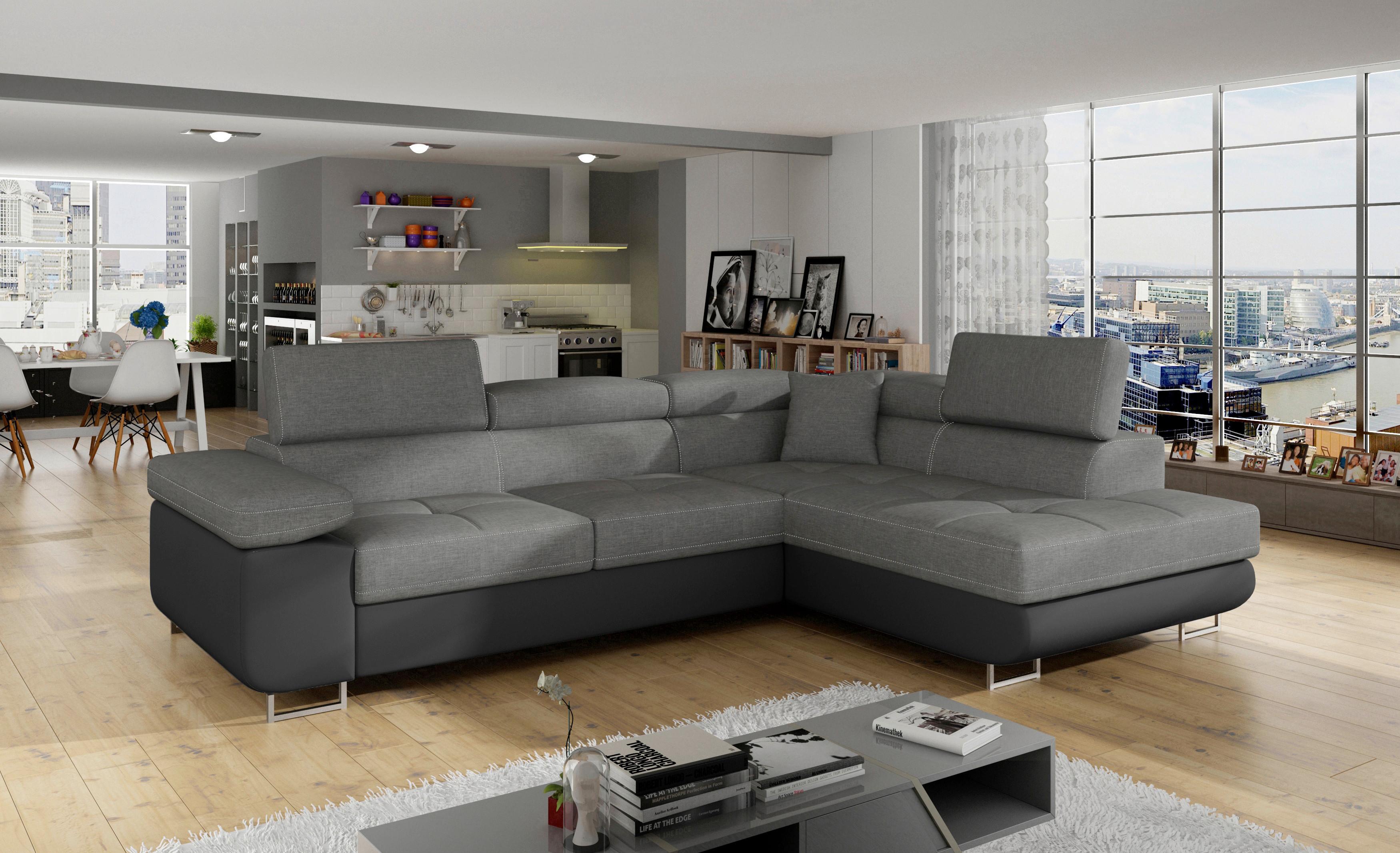 Ecksofa Anton Grau/schwarz S:272x203cm - Chromfarben/Schwarz, Design, Textil (272/203cm) - MID.YOU
