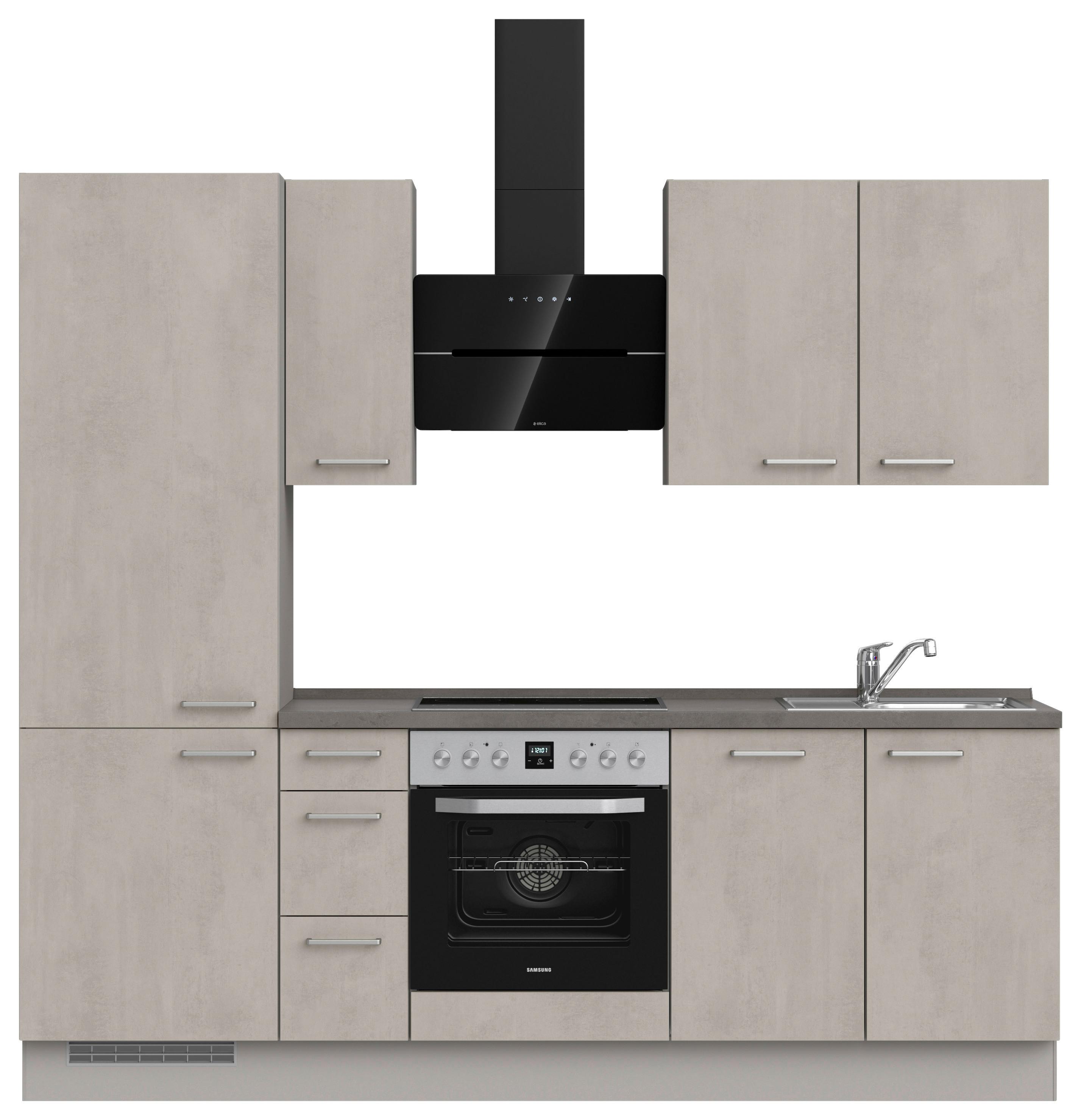 Kuchynská linka 240 cm, šedý betón/ kamenná šedá - sivá/farba ušľachtilej ocele, Modern, kov/kompozitné drevo (240cm) - Nobilia