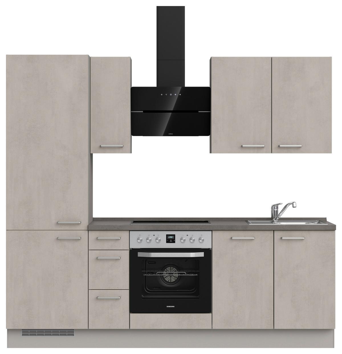 Kuchynská linka 240 cm, šedý betón/ kamenná šedá - sivá/farba ušľachtilej ocele, Modern, kov/kompozitné drevo (240cm) - Nobilia