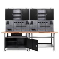 Werkbank-Set Nobbi+Klaus Echtholz/Stahl B: 240 cm - Anthrazit/Grau, Basics, Holz/Metall (240/205/60cm)