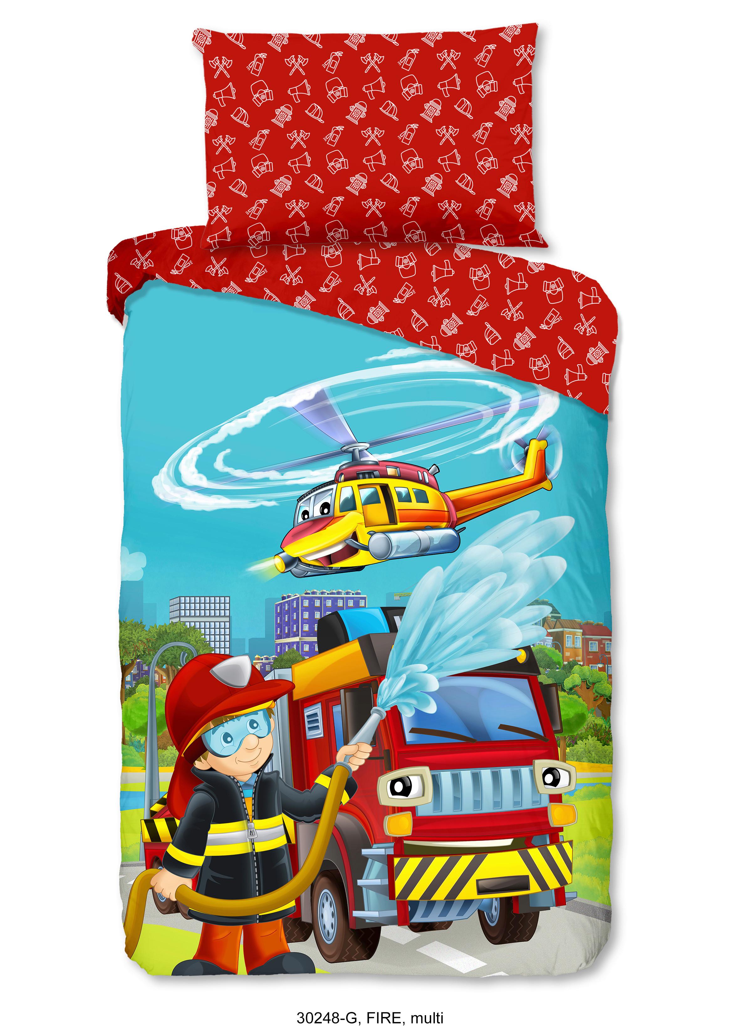 Kinderbettwäsche 140x200 cm Fire Feuerwehr - Multicolor, Basics, Textil (140/200cm)