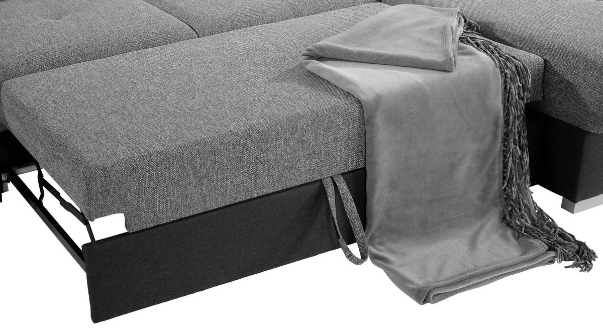 Ecksofa Mit Schlaffunktion + Bettkasten Malaga, Webstoff - Dunkelgrau/Silberfarben, KONVENTIONELL, Textil (286/203cm) - Ondega