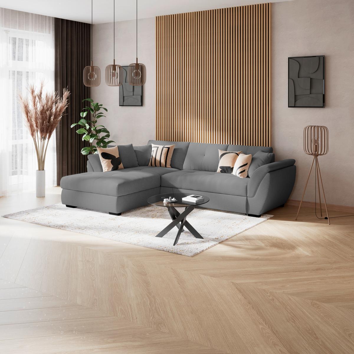 Rohová sedačka BERISSO, levá, antracitová tk. VINCI - černá/antracitová, Konvenční, textil/plast (187/278cm) - Ondega