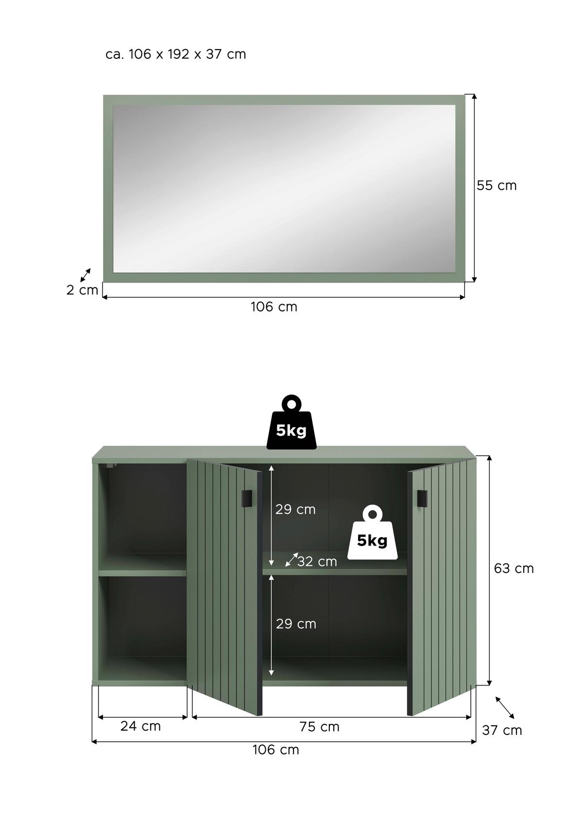 Garderobe Station Graugrün B: 106cm - Graugrün, Design, Holzwerkstoff (106/192/37cm) - MID.YOU