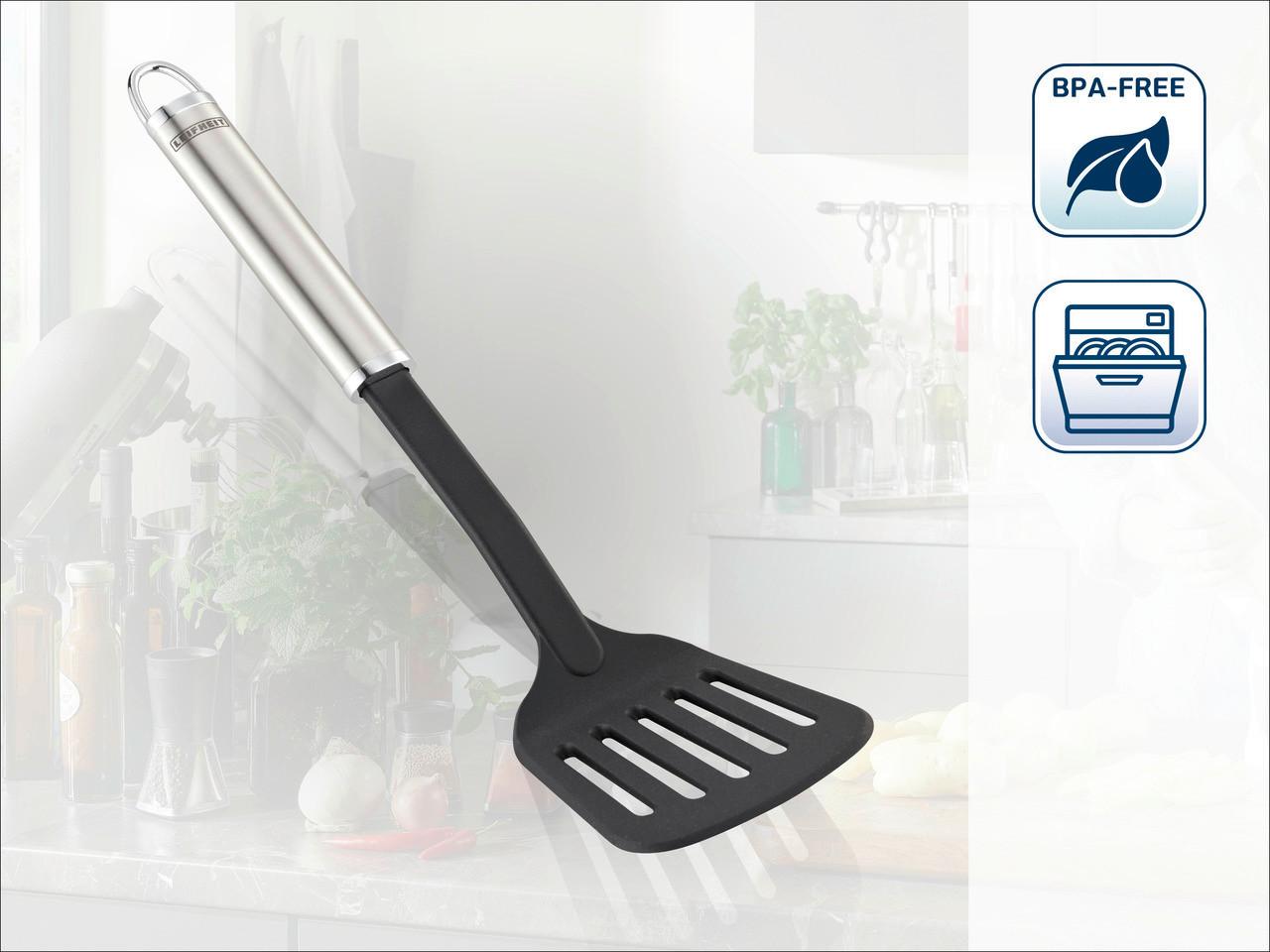 Pfannenwender Cäcilie - Edelstahlfarben/Schwarz, KONVENTIONELL, Kunststoff/Metall (31,5/8/5,3cm) - Leifheit