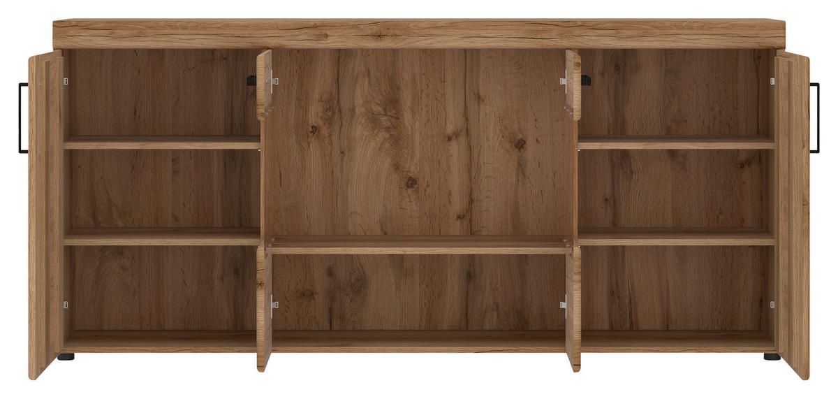 Kommode Cortina Eichefarben Dekor B: 185,1 cm - Eichefarben/Schwarz, MODERN, Glas/Holzwerkstoff (185,1/86/40,9cm)