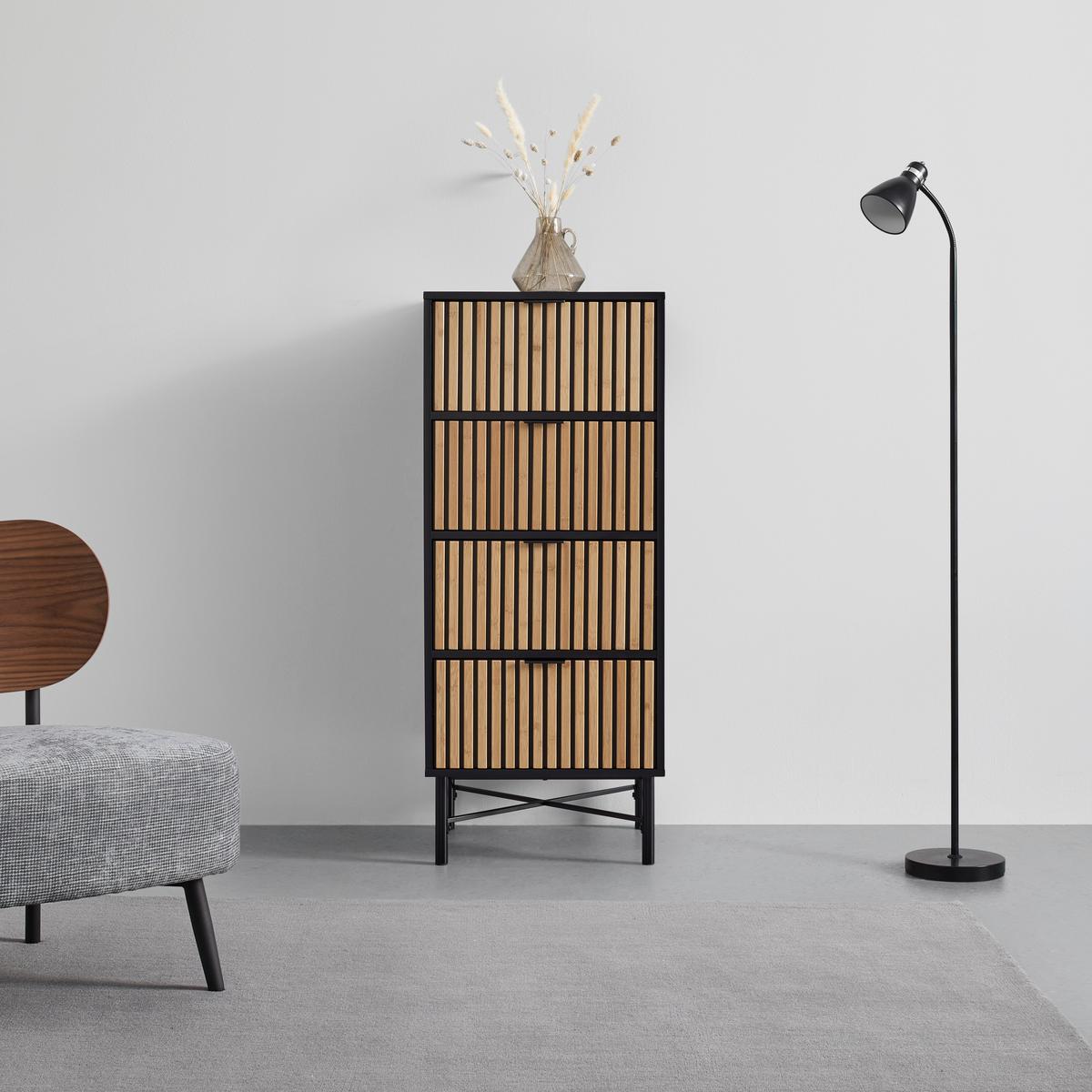 Komoda so zásuvkami MADRID - čierna/prírodná farba, Modern, kov/drevo (48/114/40cm) - Mömax