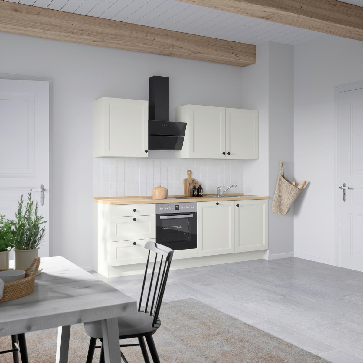 Kuchynská linka 240 cm, biela/dekor dub Sierra - čierna/biela, Modern, kov/kompozitné drevo (240cm) - Nobilia