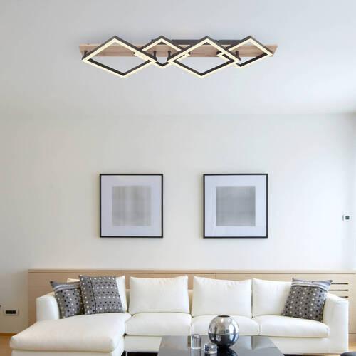LED-Deckenleuchte 67294d3 - Dunkelbraun/Opal, Natur, Holzwerkstoff/Kunststoff (82/31/8,5cm) - Globo