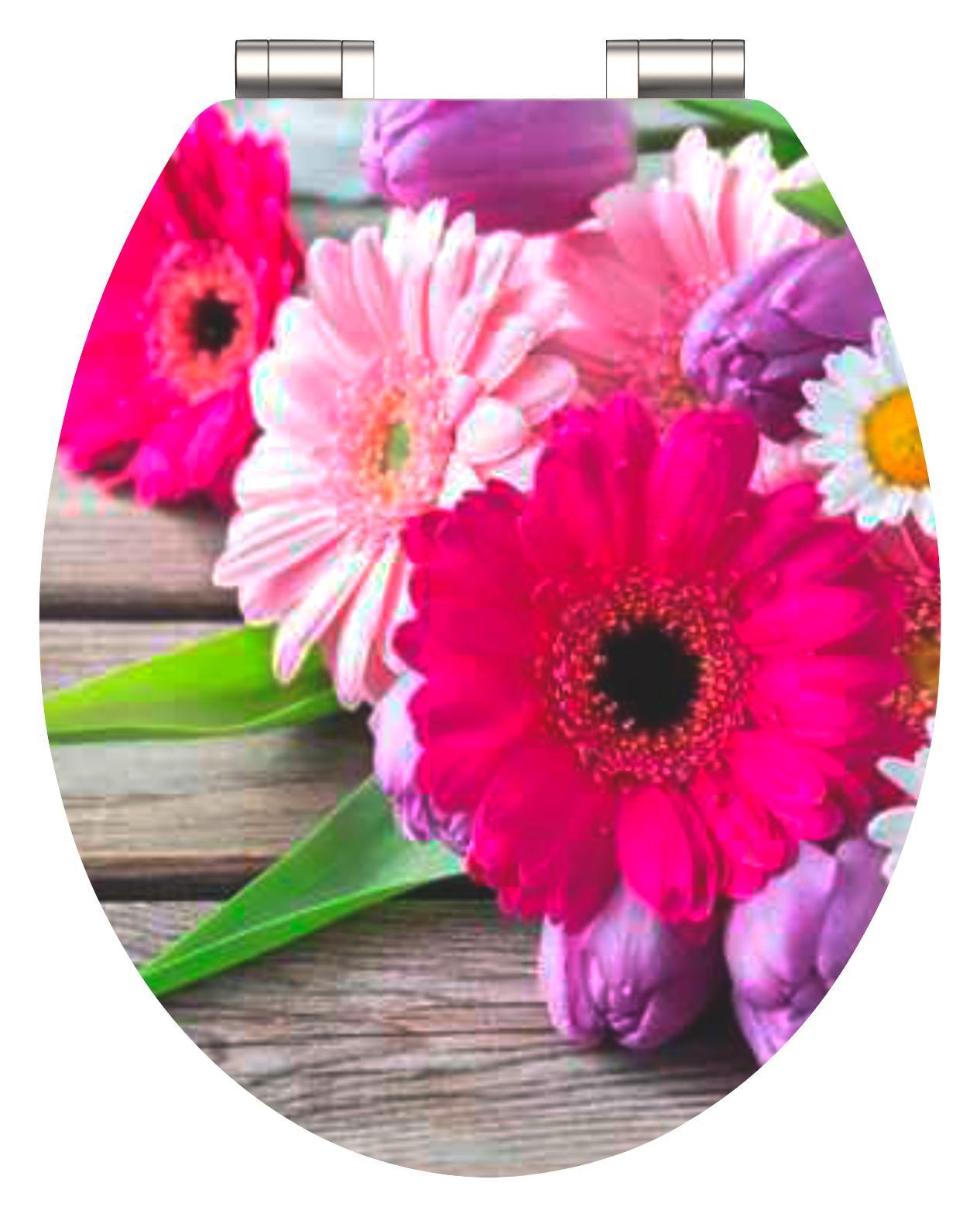 WC-Sitz High Gloss Flowers - Multicolor, Basics, Holzwerkstoff (37,5/2,6/43,5cm)