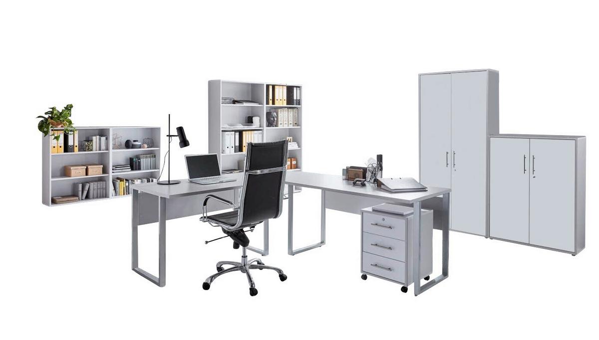 Büro Office Edition Weiß, Grau - Weiß/Grau, MODERN, Holzwerkstoff/Metall - MID.YOU