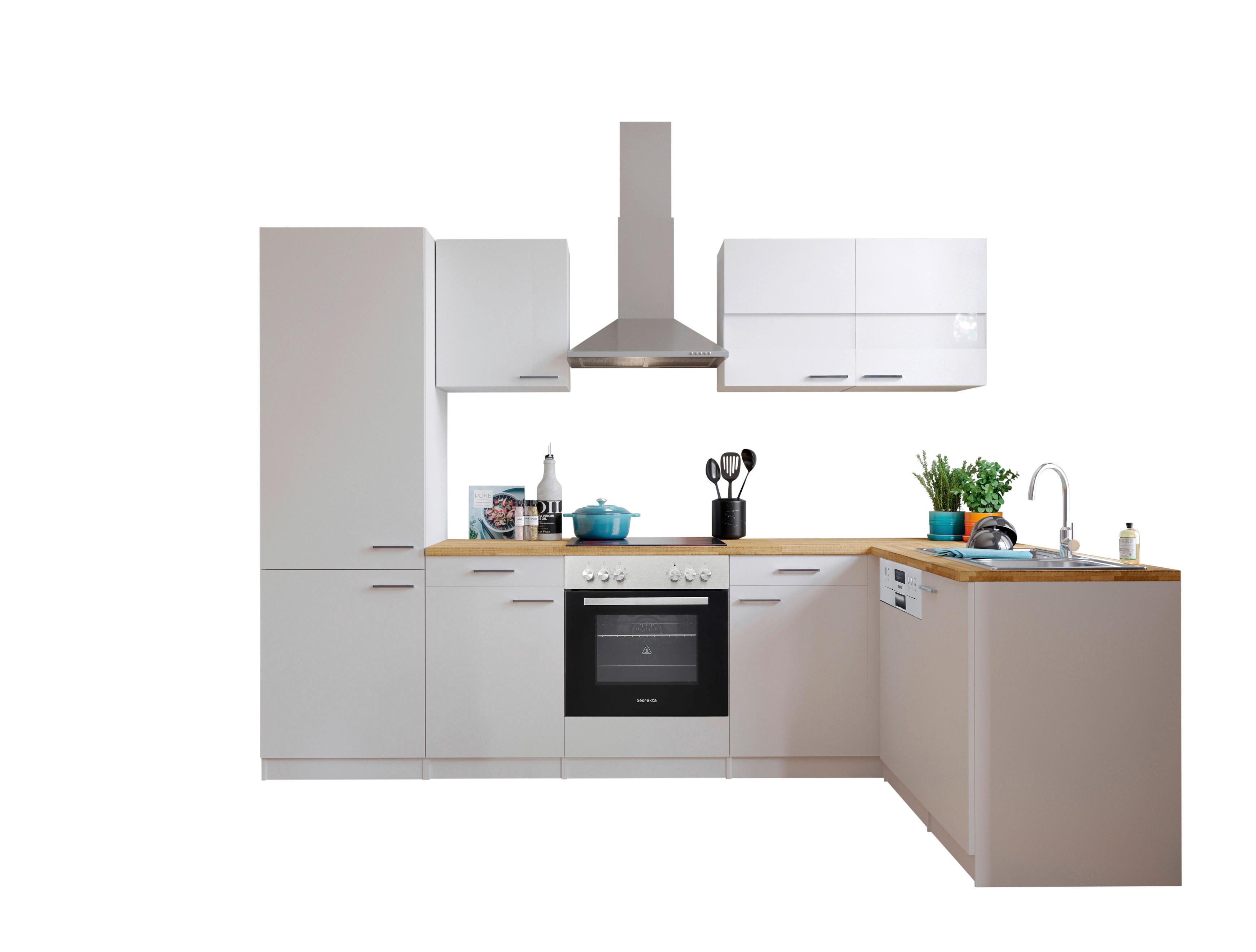 Eckküche Malia L-Küchenblock 280 cm - Nussbaumfarben/Weiß, Basics, Holzwerkstoff (280/172cm) - Respekta