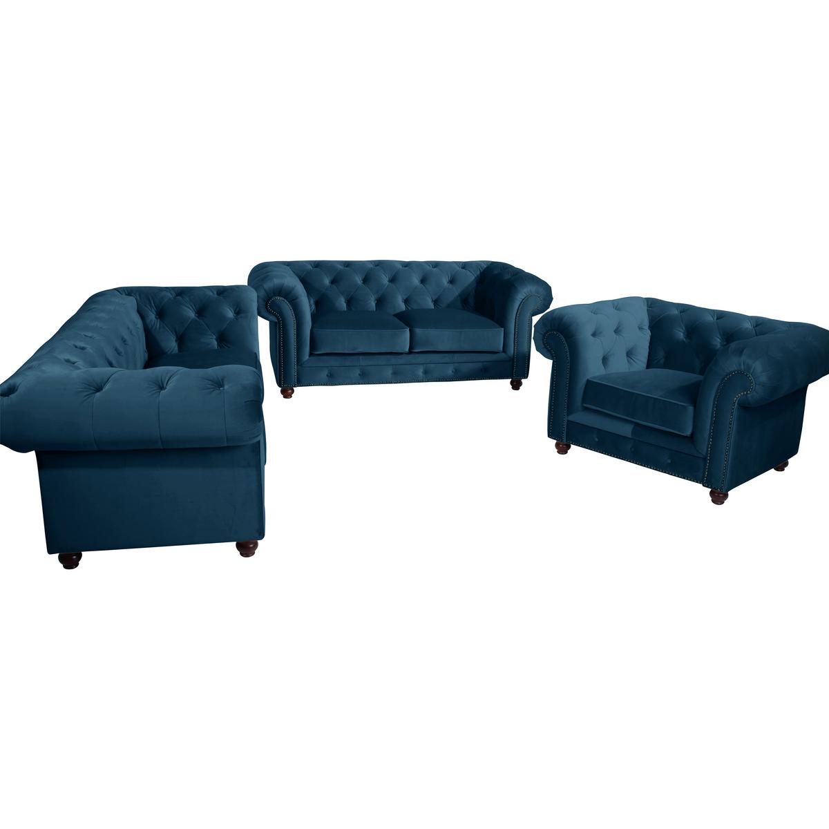 CHESTERFIELD-SOFA ORLEANS - Nussbaumfarben/Petrol, Design, Textil (216/77/100cm) - Max Winzer