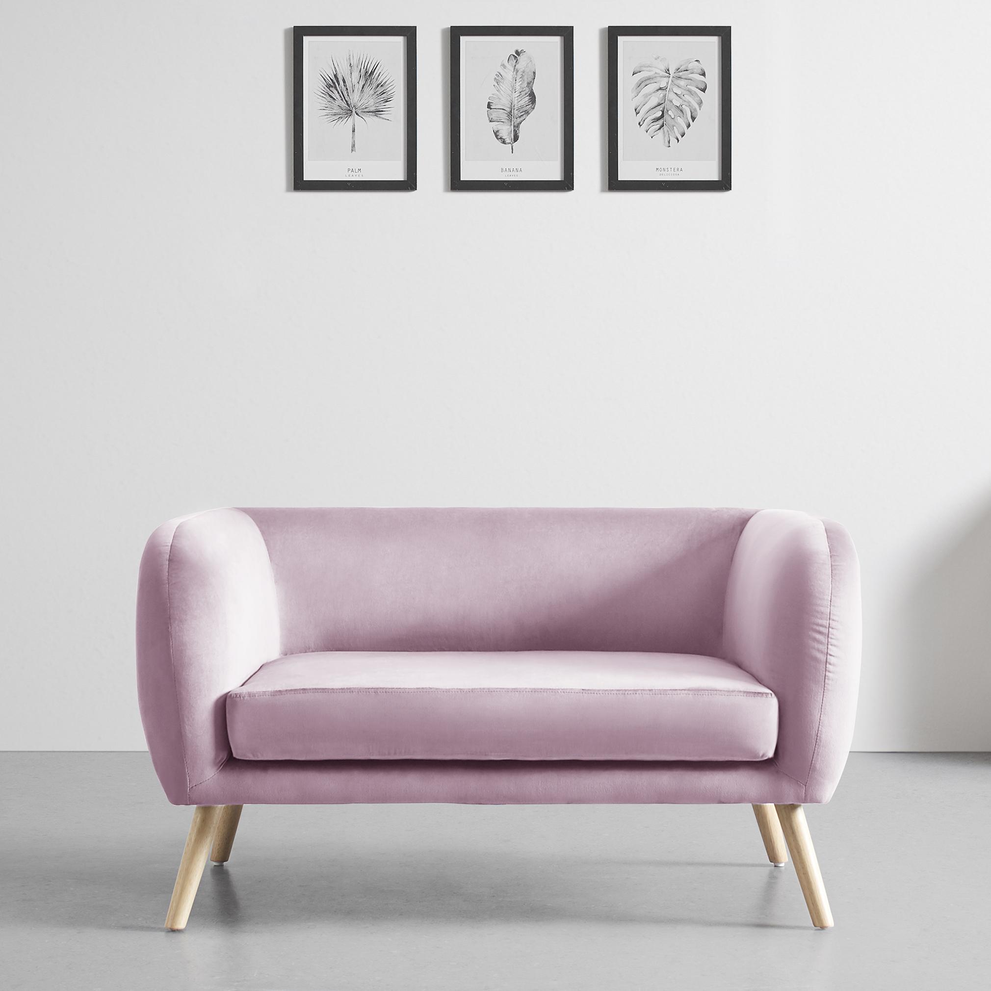 Malá Pohovka Bruno, Růžová, Sametová - růžová/barvy dubu, Moderní, dřevo/textil (124/68/71cm) - Modern Living