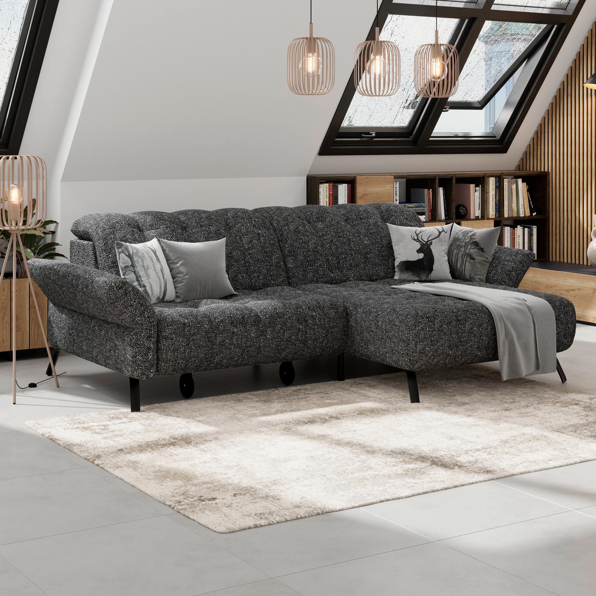 Ecksofa Coast Grau, 244x173cm - Schwarz/Grau, KONVENTIONELL, Holzwerkstoff/Textil (244/173cm)