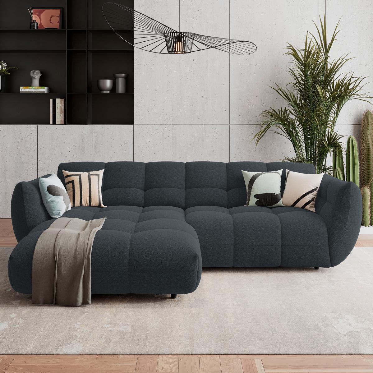 Ecksofa Panda Chenille dunkelblau, 178x280cm - Dunkelgrün/Schwarz, Trend, Textil (178/280cm)