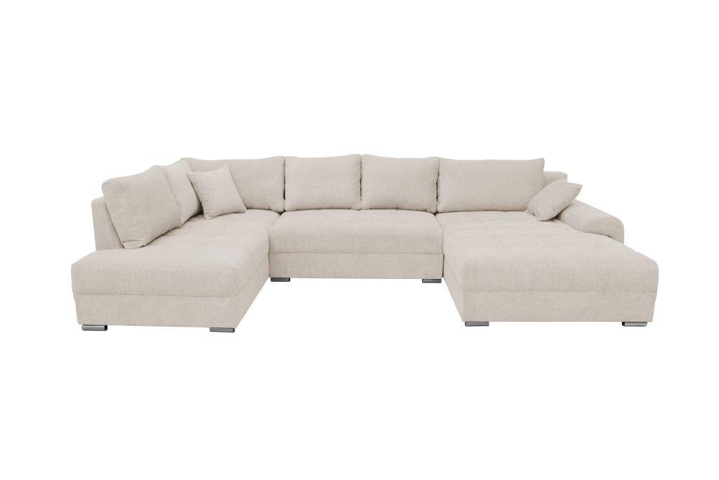 Rohová sedačka SENSO U, ľavá, krémová,úl.priestor a lôžko - krémová/chrómová, Modern, drevo/textil (197/346/183cm)