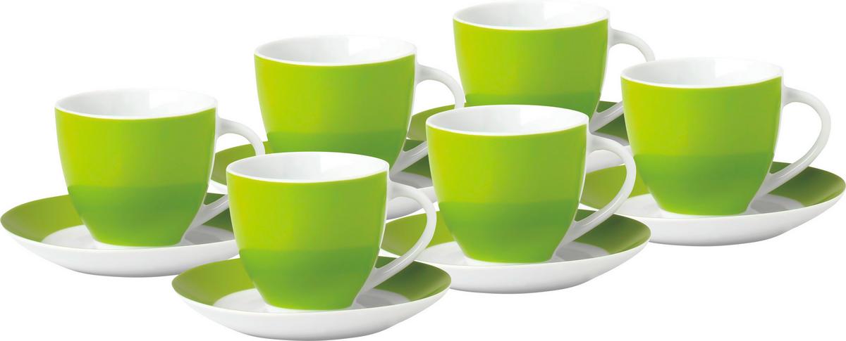 Untertassenset Grün Weiß 6-teilig D: 14,5 cm - Weiß/Grün, Basics, Keramik (14,5cm) - Van Well